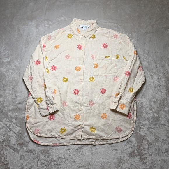 Old Navy Tops - Old‎ Navy Boyfriend Shirt Womens L Celestial Stars Linen Blend Boho Oversized